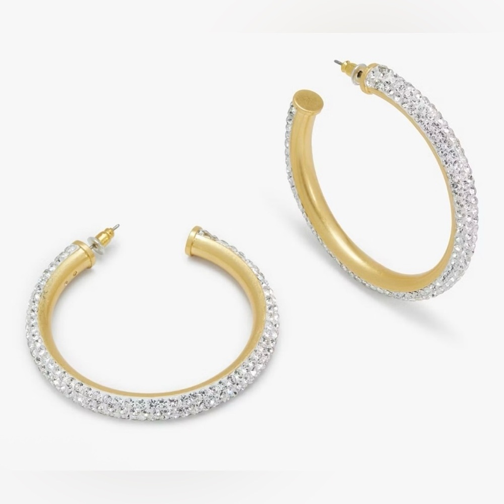 NWOT Kate Spade gold and white rhinestone hoop earrings